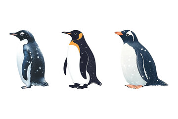 Fototapeta premium Three charming penguins, each with unique features, stand side-by-side in a captivating display. on Isolated Transparent Background, Ai Generative