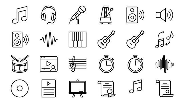 Set of 25 Music and Sound Outline Vector Icons