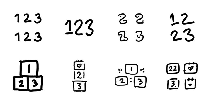 Numbers And Blocks In Hand Drawn Style Set. Educational Tools, Learning, And Child Development Doodle Sketch Collection. Playful Numeracy Elements. Isolated Vector Illustration