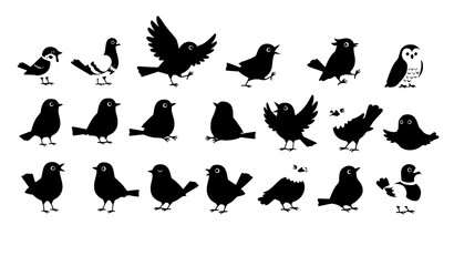 Fototapeta premium Minimal engraved bird set robin blackbird woodpecker goldcrest starling vintage ink line art vector isolated on white background Keywords