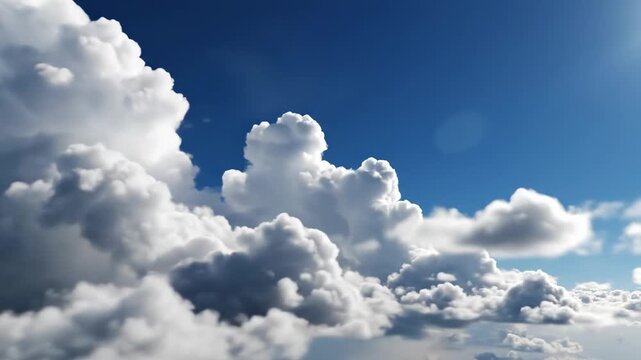 Majestic Cumulus Clouds Drifting Through a Bright Blue Sky