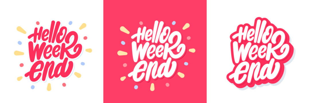 Hello Weekend Handwritten Lettering Sticker Set