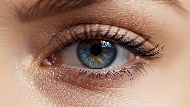 Extreme close-up of a blue eye with detailed skin texture and lashes