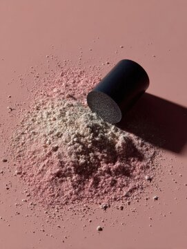 Small black cylindrical object on a pink background. the object appears to be made of a shiny material, possibly a sponge or a sponge-like material.