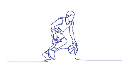 Obraz premium A continuous line drawing depicts a basketball player dribbling with intense focus high quality professional detailed