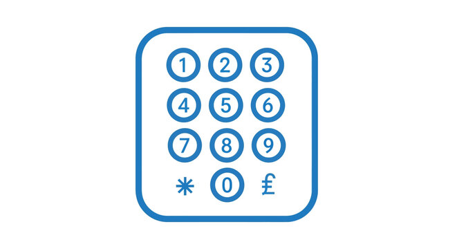 A blue icon depicting a numeric keypad with numbers symbols and a pound sign high quality