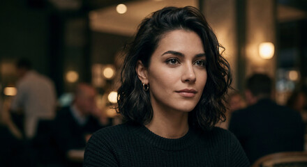 Obraz premium Young caucasian woman portrait in cozy cafe interior