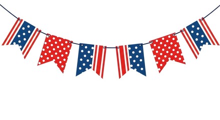Obraz premium Independence day patriotic banner with american flags and polka dots