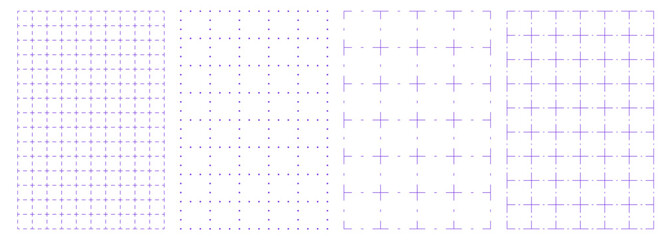 Set of black grid paper background. Blueprint base, notebook sheets, paper for school notes. Background with square grid. Editable stroke © Yulia
