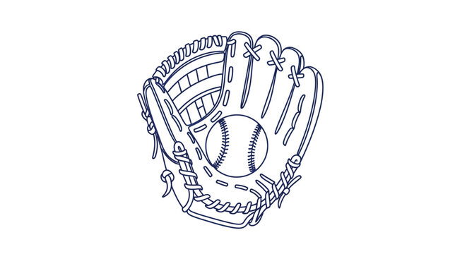 A blue line drawing depicts a baseball glove with a ball nestled inside high quality professional