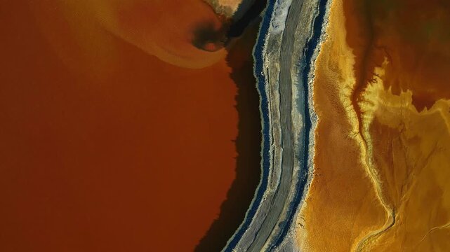 Aerial view of Rio Tinto's colorful patterns in Huelva