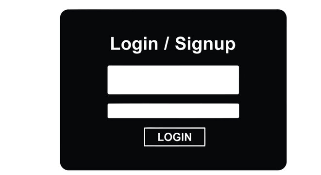 Black login signup interface with a white text and button on a white background