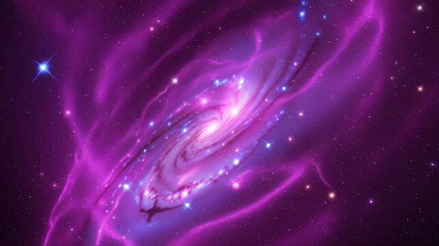 vibrant purple galaxy with swirling spiral arms and stars