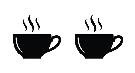 Fototapeta premium Two black coffee cups with rising steam simple vector illustration