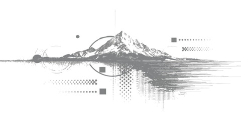 Naklejka premium Mountain peak merging with digital data elements