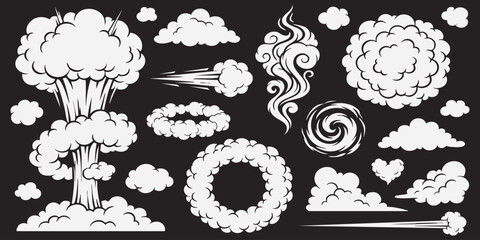 Comic style smoke clouds explosion element set © GraphixEra