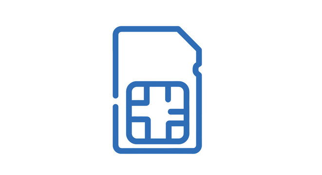 A simple blue line icon depicting a standard microsd card for data storage high quality professional