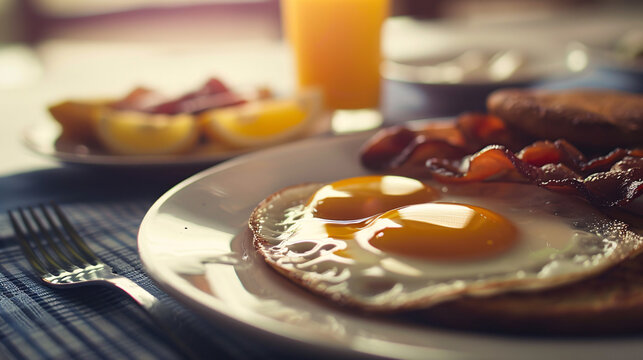 Lavish breakfast spread with fresh fruit pastries coffee and orange juice