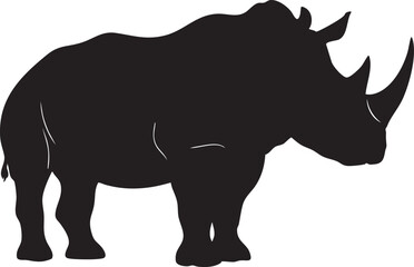 Fototapeta premium Black silhouette of a rhinoceros standing on a white background