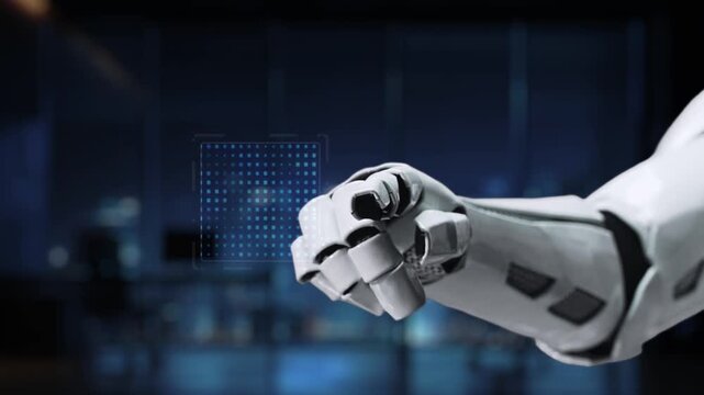 A high-tech robotic hand engages with digital icons representing agile software and innovation, symbolizing the evolution of technology and digital transformation in modern business. Synapse