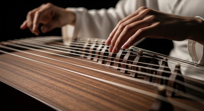Person playing a traditional stringed instrument.
