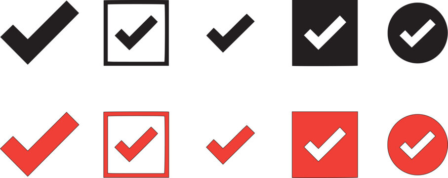 Check mark symbols and icons in various colors and shapes for confirmation and validation purposes