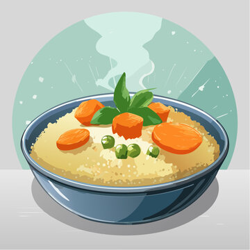 Bol de couscous avec ingr&eacute;dients color&eacute;s en illustration