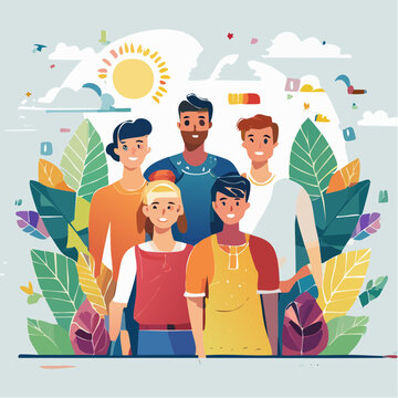 Groupe de personnes diverses en illustration moderne &ndash; communaut&eacute; et diversit&eacute;