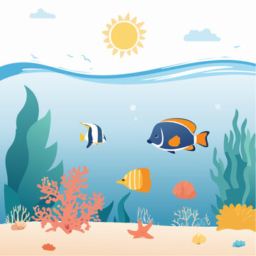 Sc&egrave;ne sous‑marine color&eacute;e avec poissons tropicaux et coraux