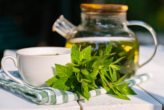 Refreshing homegrown mint tea on sunny day