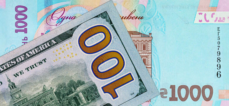 100 dollars of the United States of America and 1000 hryvnias of Ukraine. Money of the United States. Money of Ukraine.