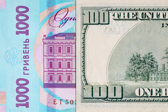 100 dollars of the United States of America and 1000 hryvnias of Ukraine. Money of the United States. Money of Ukraine.