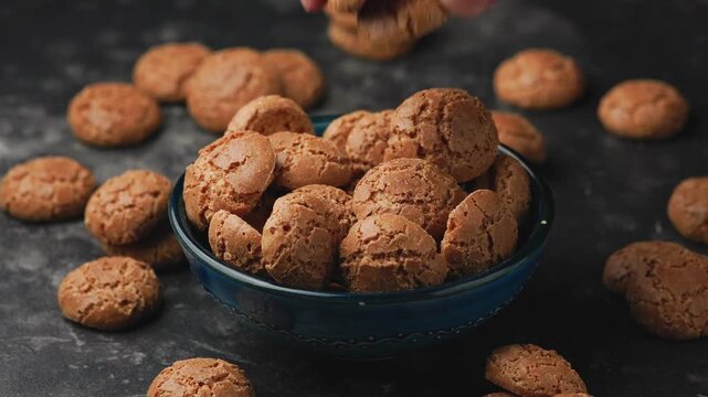 Amaretti biscuits, a traditional Italian sweet and crunchy almond cookies