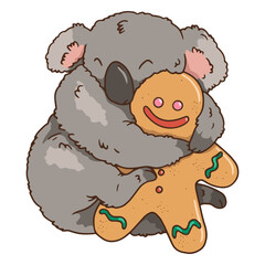 Christmas koala hugging a ginger cookie © Vexels