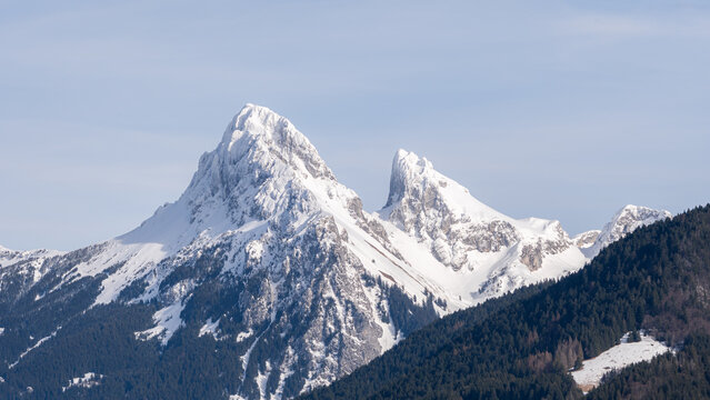 Snowy peaks of the French Alps under a clear sky