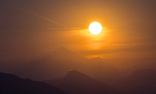 Mont Blanc and full moon over the Alps landscape