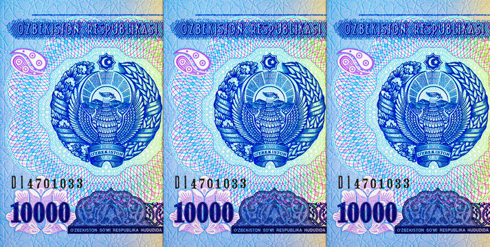 10000 Sum Uzbekistan with the image of the national emblem. paper money of Uzbekistan
