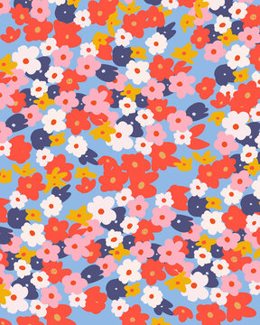 Colorful spring floral pattern in vibrant illustration