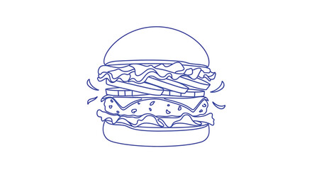 Fototapeta premium A simple line drawing depicts a classic cheeseburger with visible layers of ingredients high quality professional