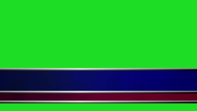 red & blue thin & thick strap lower third bar graphic titles & news ticker strapline animated graphics television news, sport& podcast presentation style animation 4K isolated on a green screen 