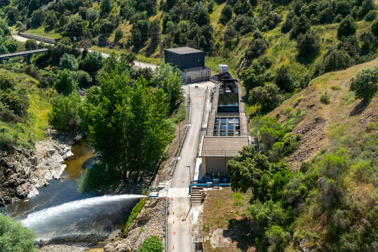 Sustainable hydroelectric dam nestled in a scenic valley