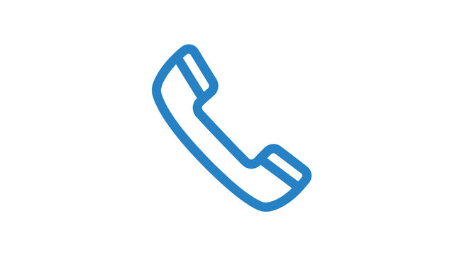 A simple blue line drawing depicts a classic telephone handset angled diagonally high quality professional detailed