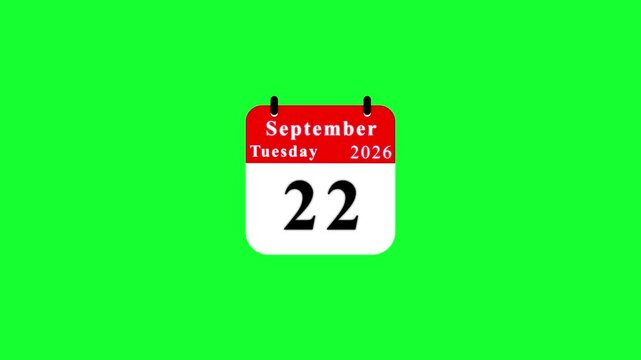 September 22 2026 Calendar Page on Green Screen tuesday