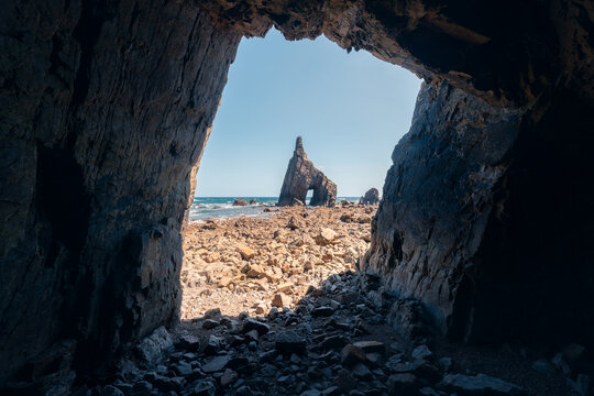 Rock formations at Campiechos beach in Asturias
