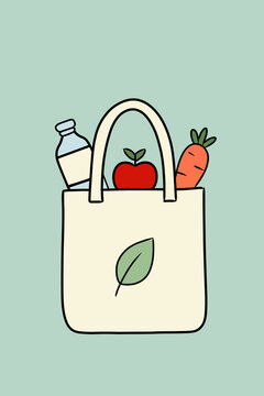 Eco-friendly grocery bag illustration with produce