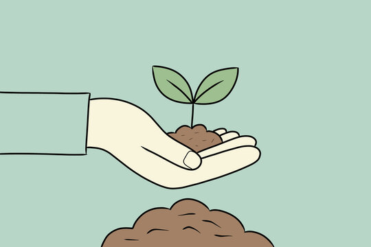 Hand nurturing a young green plant illustration