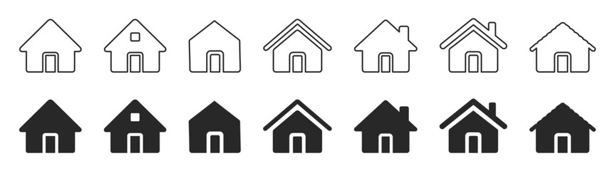 Fototapeta premium House and home icon set, outline and solid vector symbols, simple black real estate logo collection isolated on transparent background