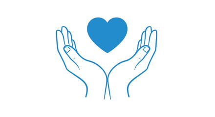 Fototapeta premium Two hands cupping a bright blue heart representing care love and protection high quality professional detailed