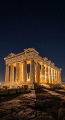 Naklejka premium Ancient Acropolis Majesty Illuminated Under The Night Sky Architectural Wonder
