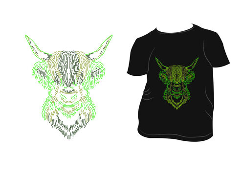 Detailed Highland Cow Head Hand Drawn Style Bull for Shirt Design